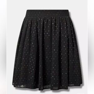 Foil dot chiffon lined circle mini skirt with pockets!